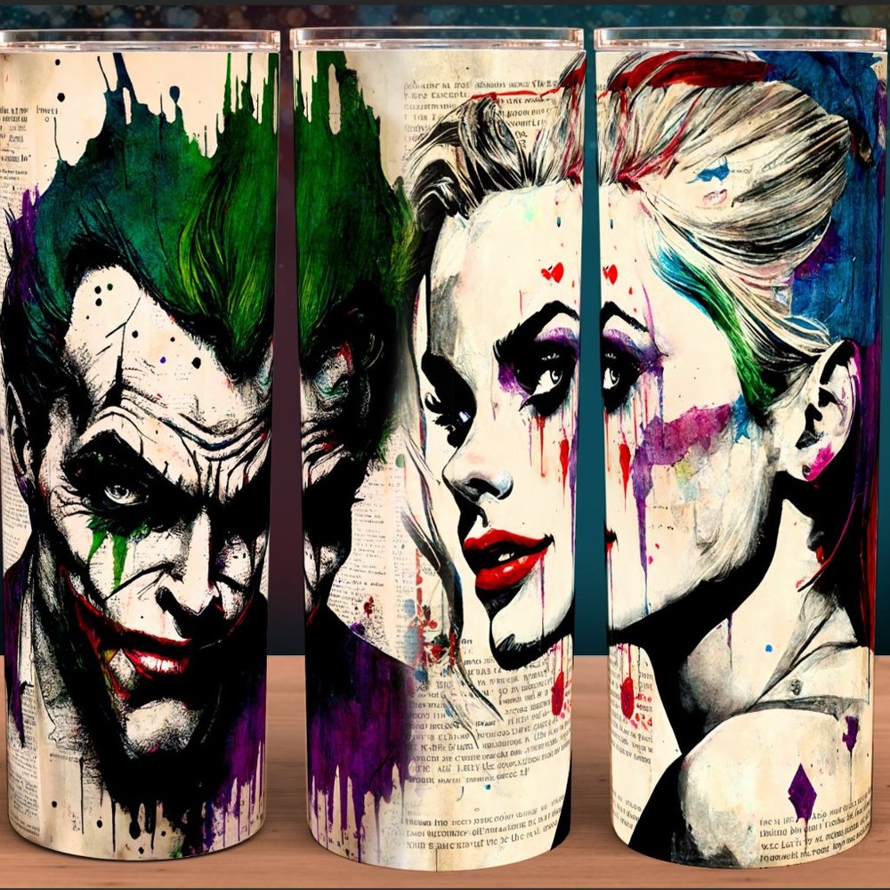 Harley Quin and Joker Comic Villain Cup Mug Tumbler